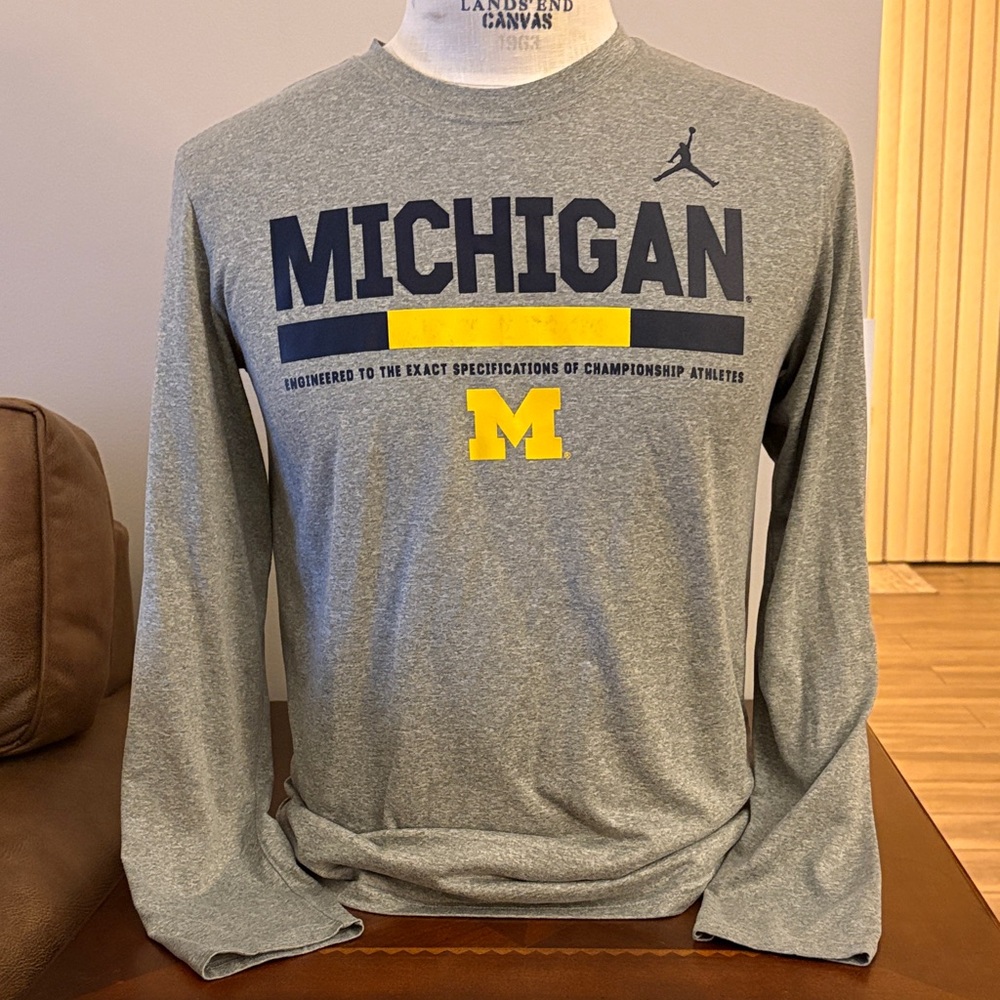 Jordan Men's Gray Michigan Long Sleeve Tee
